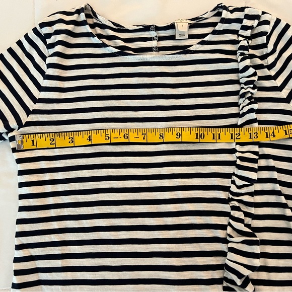 J Crew Factory Blue & White Striped Side Ruffle 3/4 Sleeve Cotton Top Size S - Picture 4 of 7